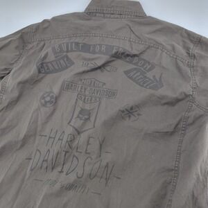 Harley Davidson Button Up Shirt Mens XL Brown Short Sleeve Biker Workwear Logo